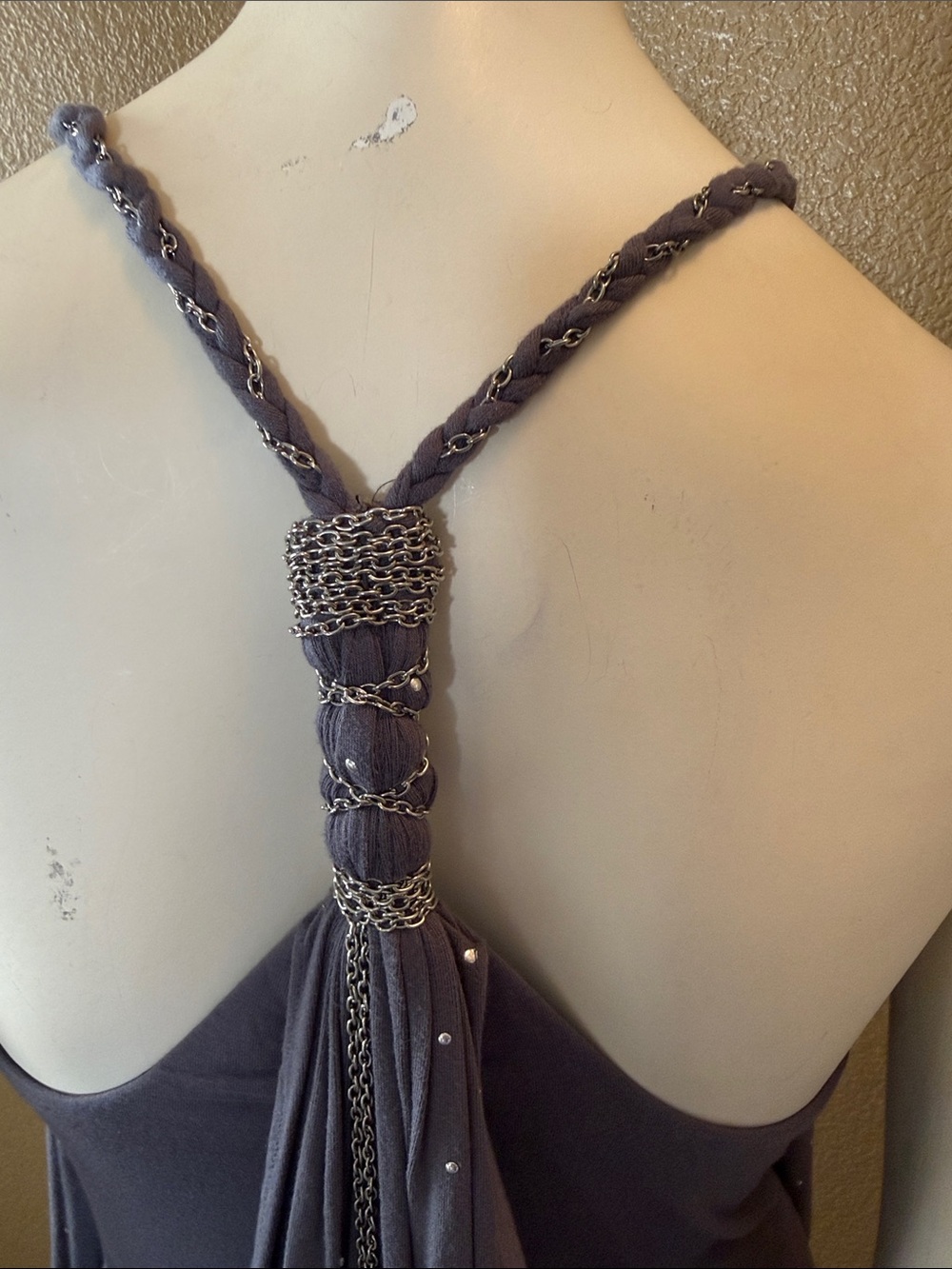 Y2K Vintage Sky Gray Polka Dot Top Draped Style - Picture 3 of 3
